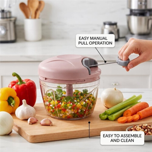 Manual Food Processor, Hand Pull Vegetable and Herb Chopperfor Quick Prep for Ginger Fruits Garlic Nuts Onion B 2