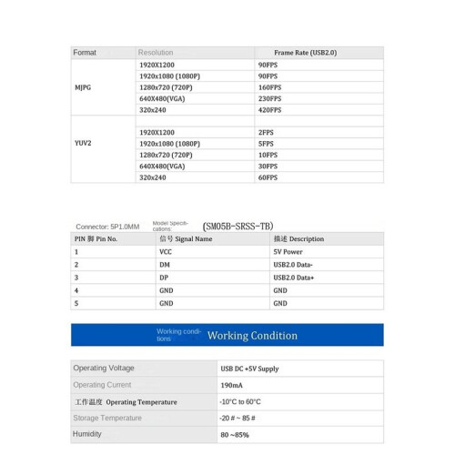 2MP AR0234 Sensor Global Shutter Camera Module, Fixed Focus, 90fps, 1080P, for Industrial Test and Security Applications 1