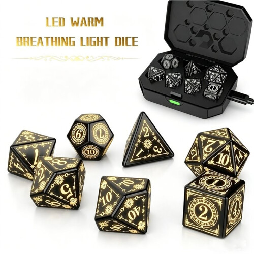 Rechargeable LED Electronic Dice Set with Charging Box 7 PCS Polyhedral DND Dices 2
