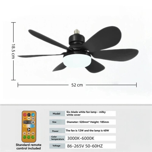 Ceiling Fan with Light E27 52CM Fan Light with Remote Control Super Quiet Socket Ceiling Fan for Home Lighting 2