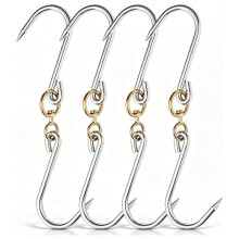 4Pack Swiveling Meat Hooks 12", 8mm Galvanized Steel Heavy Duty Butcher Hook for Hanging Meat Fish Hunting
