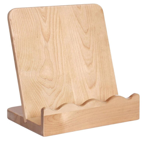 Scalloped Wooden Cookbook Stand with Removable Cutting Board for Kitchen Use