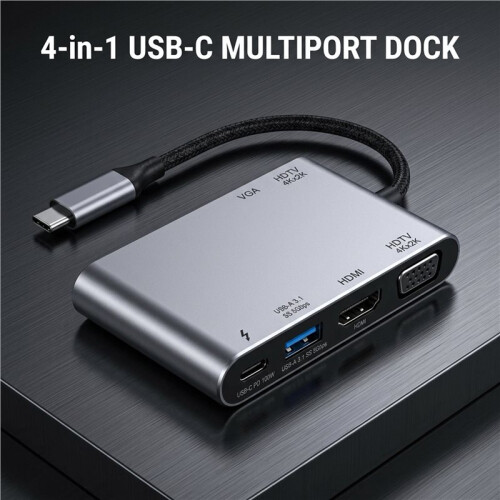 Hub USB-C 4 em 1 com Adaptador Multiportas USB-C para , VGA e AV Digital Tipo-C 1