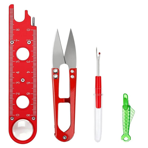 4 Pcs Sewing Machine Needle Threader with Seam Ripper, 4 in 1 Automatic Needle Threading Tool with Magnifier & Ruler 1