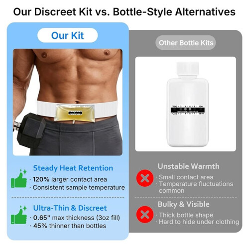 Urine Test Complete Kit, 2 to 4 Oz Concealed Sample Bag with Adjustable Belt, Temperature Strips & Funnel, Reusable 1