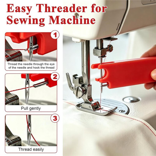 4 Pcs Sewing Machine Needle Threader with Seam Ripper, 4 in 1 Automatic Needle Threading Tool with Magnifier & Ruler 2
