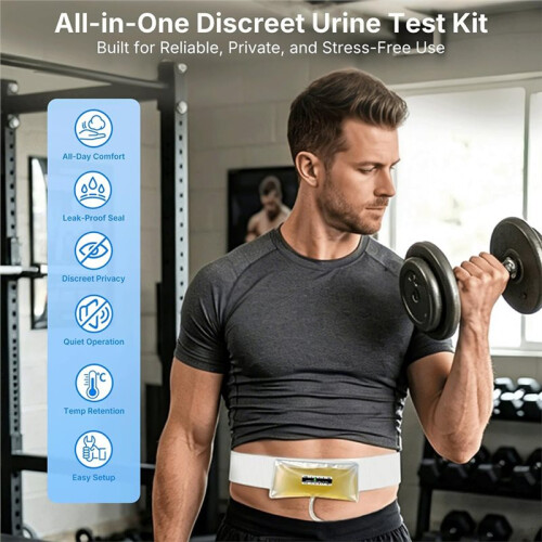 Urine Test Complete Kit, 2 to 4 Oz Concealed Sample Bag with Adjustable Belt, Temperature Strips & Funnel, Reusable 2