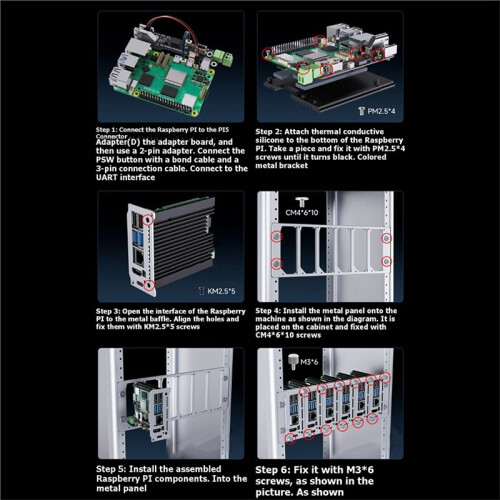 Kit de Clúster de Servidor Multinodo PiRack-M6F, Kit de Montaje en Rack 2U para Clúster de Servidor Multinodo Raspberry Pi 4/5 2