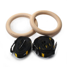 Wooden Gymnastic Rings with 9ft Numbered Straps, Quick Adjust 1.25" Fitness Rings Set for Home Gym Full Body Workout