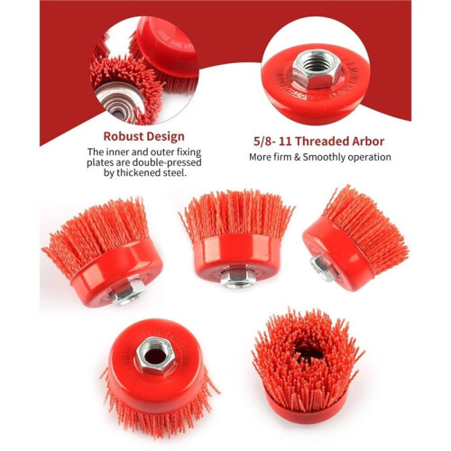 6" Nylon Cup Brush with Mild Abrasive, Wire Cup Brush Quickly Remove Rust Angle Grinder with 5/8 Inch-11 Threaded Arbor 2