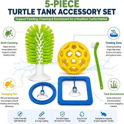 Turtle Tank Accessory Set with Suction Cup Brush, Feeding Rings & Vegetable Feeder 2