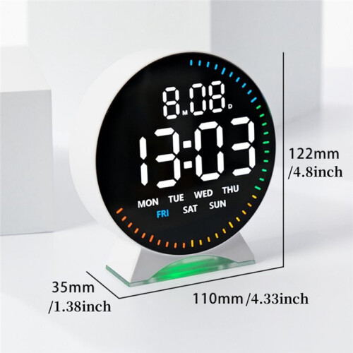LED Digital Desk Clock with Multi-Color Ambient Light, Auto Dimmable Desktop Timer with Week Date Display & USB Cable 2