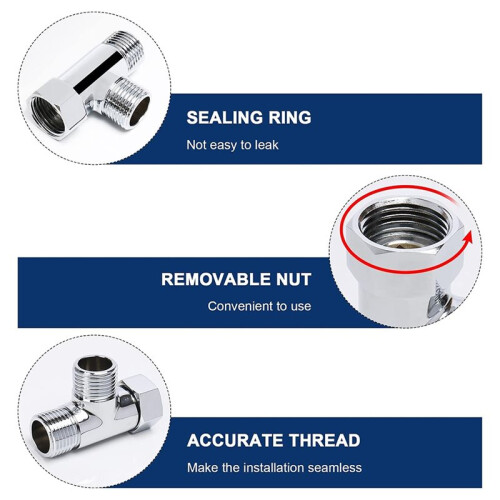 Solid Brass G1/2" 3 Way Diverter Valve - Hose Fitting Tee, T Shape Adapter Connector 2