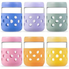Pot de Préparation Repas en Verre, Couvercle Hermétique et Manchon en Silicone, Large Ouverture