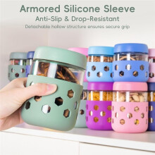 1set Overnight Oatmeal Jars (with Lid and Silicone Sleeve), Glass Jars with Airtight Lids, Wide-Mouth Meal Prep Jars