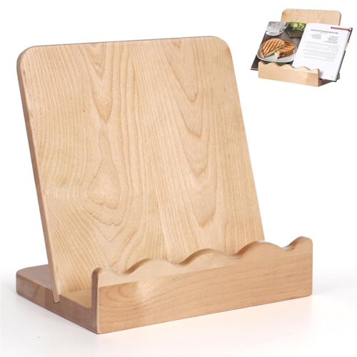Scalloped Wooden Cookbook Stand with Removable Cutting Board for Kitchen Use 1