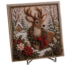 3D Christmas Fabric Poke Art DIY Kit Xmas Tree Reindeer Pattern Complete Fabric Tool Set Hand-Poking Deer