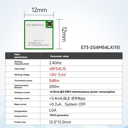 2.4GHz Wireless Module NRF54L15 BLE6.0/Zigbee/Thread/Matter Multi-Protocol Wireless SoC Module IPEX Gen 3 Antenna 1