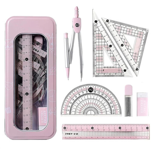 8 PCS Protractor and Compass Set,  Geometry Set for School Exam Stationery, Learning Activities