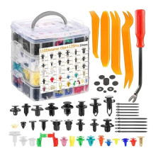 Car Retainer Clip Fasteners Kit, 32 Universal Sizes Nylon Bumper Mudguard Door Panel Clips with Cable Ties & Tool