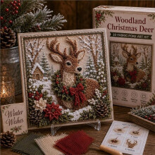 3D Christmas Fabric Poke Art DIY Kit Xmas Tree Reindeer Pattern Complete Fabric Tool Set Hand-Poking Santa Claus
