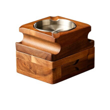 Solid Wood Ashtray with Whiskey Glass Holder, Personalized Walnut Gift for Dad, Hidden Drawer & Ash Catcher for Home Bar