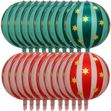 20 PCS Carnival Balloons Circus Balloons 22 Inch Striped Star Foil Balloon for Theme Party Decorations Red and Green