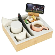 Couch Cup Holder Tray, Handy Silicone Bamboo Couch with Rotatable Phone Holder for Bed Organizer