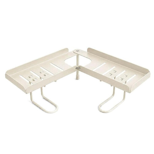 Adjustable over-Faucet Shelf Organizer, No Drill Foldable Sink Shelf with Drain Rack White