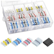 Kit di 300 Connettori per Cavi A Saldare Termorestringenti, Giunzioni A Saldare di Testa: Bianco 25, Giallo 10, Blu 30, Rosso 35, Nero 200.
