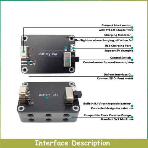 MOC Rechargeable 9V Battery Box Power Output Support M/L/XL Motor Forward/Reverse Control for Building Block 2