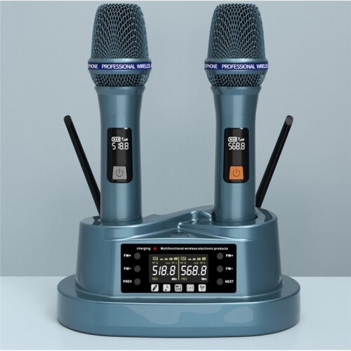 Microfono Wireless Portatile Ricaricabile con Batteria al Litio Integrata e  per Karaoke e Palcoscenici. 1