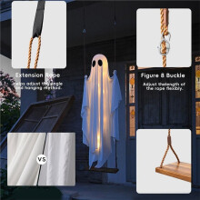 Halloween Decorations Outdoor Hanging Swing  Halloween Decor with Lights, Spooky Cute Ghosts Decorations