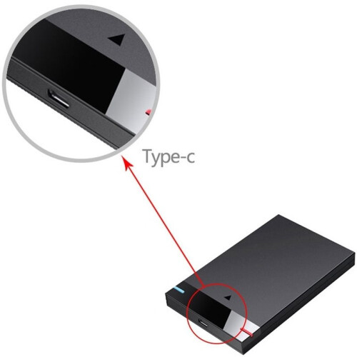 Gabinete Externo para Disco Rígido  de 2,5 Polegadas com Conector Type-C, Alta Velocidade de 5 Gbps, Portátil