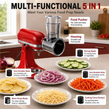 5-in-1 Slicer Shredder Attachments for Stand Mixers Large Feed Chute Cheese Grater