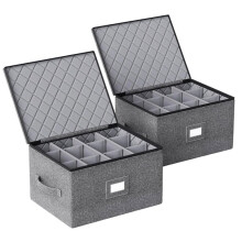 2 Pack Wine Glass Storage Box with Dividers,Stemware Storage Cases with Sturdy Handle and Hard Shell for Glassware