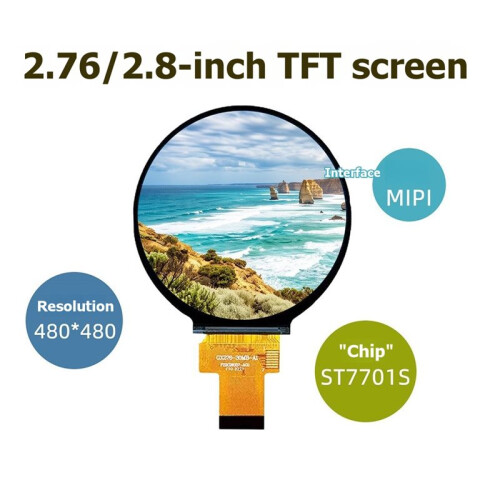 2.8 Inch Circular TFT LCD Display Module HD IPS 480 480 30PIN Capacitive Touch ST7701 MIPI RGB Interface 2