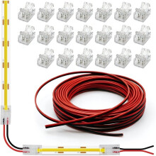 COB LED Connectors for 8mm 2 Pin COB LED Strip Lights, 20 Pack, with LED Extension Cable for 5V, 12V,24V LED Tape Lights