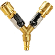 2-Way Compressed Air Distributor with Shut-Off Valves, 1/4 Inch Brass Compressed Air Distributor, NW7.2 1/4 Inch