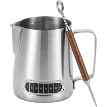 Milk Frothing Pitcher with Built-in Thermometer,350ml Stainless Steel,Barista/Beginners Frother Cup with Latte Art Pen
