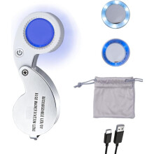 60X Rechargeable Jewelers Loupe 25mm LED UV Light Eye Magnifier Foldable 25mm Pocket Eye Loop Magnifier with 2 Modes B