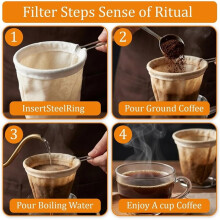 Lot de 5 Filtres à Café en Tissu Réutilisables, Passoire à Café en Tissu avec Manche en Acier Inoxydable, Filtre à Café en Chaussette