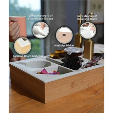 Couch Cup Holder Tray, Handy Silicone Bamboo Couch with Rotatable Phone Holder for Bed Organizer