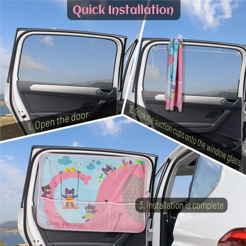 2pcs Car Window Sunshade with Storage Pocket - Full-Coverage Privacy Shade,Suction-Cup Car Sunshade 2