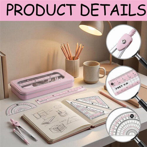 8 PCS Protractor and Compass Set,  Geometry Set for School Exam Stationery, Learning Activities 1