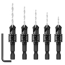 5-Teiliges Senkbohrer-Set für 5, 6, 8, 10 und 12 Schrauben, M2-Pilotbohrer mit 1/4"-Sechskantschaft