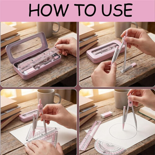 8 PCS Protractor and Compass Set,  Geometry Set for School Exam Stationery, Learning Activities 2
