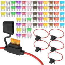 5pcs 12AWG Inline Fuse Holders, 60pcs Automotive Fuses (2A-50A),Waterproof Design for 12V Automotive and Marine Circuits