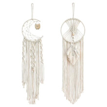 Boho Macramé Dream Catcher Set of 2 (Wooden & Feathers) - Handmade Decor for Bedroom, Kids' Room, Living Room