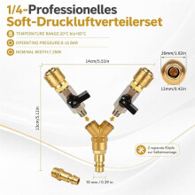 2-Way Compressed Air Distributor with Shut-Off Valves, 1/4 Inch Brass Compressed Air Distributor, NW7.2 1/4 Inch